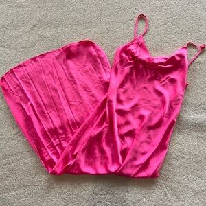 ROME COWL NECK SLIP MIDI DRESS IN HOT PINK